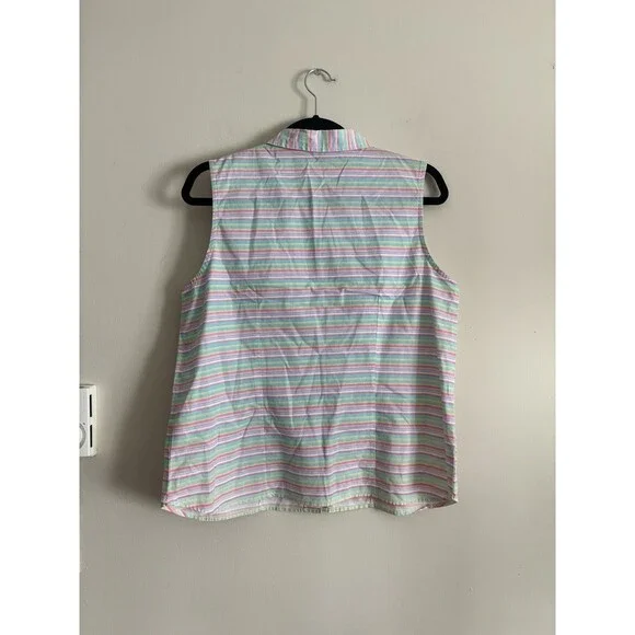 Fresh Produce Womens Medium‎ Collared Button Front Shirt Sleeveless Rainbow Boho - Picture 6 of 6